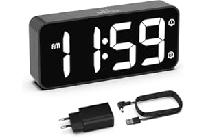 HOMVILLA Reveil, Réveil Numérique avec Grand écran LED, 5-100% Luminosité, 90-120 DB Volume, 2 Alarmes, 12/24H, Fonction Snooze, Reveil sur Secteur (Adaptateur Inclure) Noir