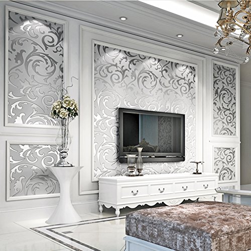 Bon Enjoy® 53cm*10M Vliestapete Vlies Wand Tapeten Wandtapete Wandtattoo Elegegant Design Silber - 6