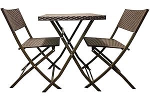 DURABULL Rattan Folding Table & Chairs Set. 2 Person for Dining, Bistro, Garden, Balcony, Pavement & Patio. Steel Frame / Wicker Finish. No Assembly Required, Weather Resistant, Space Saving and Foldable (BR)