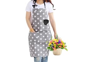 kuou Fashion Star Apron for Women Girls, Adjustable Apron with 2 Pockets for Home Kitchen Cooking Baking BBQ Gardening,Mother's Day Birthday Gifts for Mum Wife Girlfriend