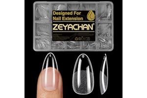 ZEYACHAN 510 Pièces Capsule Americaine Ongle Amande Medium, 15 Tailles Semi - mat PMMA Faux Ongles Transparente, Avec Valise De Rangement, pour Les Extensions Et Diy Nail Art
