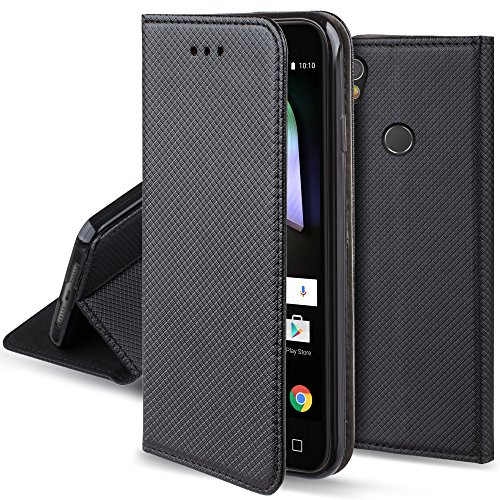 Moozy Funda Alcatel Shine Lite Negro - Flip cover Smart magn  tica Stand plegable y soporte de silicona