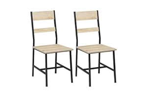 Klihome Dining Chairs Set of 2, Ergonomic Kitchen Chairs Made of Metal Frame and Engineered Wood, for Living Room, Kitchen, Balcony, Industrial Style, Light Oak Effect