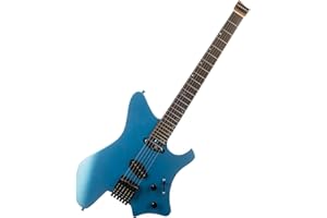EART GW2T-SE Guitare électrique sans tête avec système de pont fixe entièrement réglable, extrémités arrondies, frettes en acier inoxydable Jumbo (bleu)