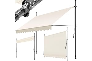 tectake® Markiza Zaciskowa z Korbą Ręczną, Wielofunkcyjna, Odporna na Promieniowanie UV, Wodoodporna, z Regulacją Wysokości, Bez Wiercenia, na Taras i Balkon - 300 x 180 cm (Beżowy)