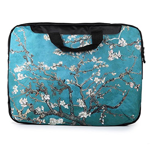 TaylorHe 15 / 15,6 Zoll Notebooktasche, Schultertasche für Notebook mit Muster , Laptoptasche mit Griff und Seitentaschen Laptop Bag blau / grün Blüte Baum - 2
