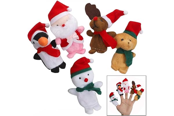 LHKJ 5Pcs Marionnettes à Doigts Noel Marionnettes à Doigts Animales en Velours Doux pour Enfants Bébé