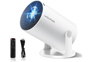 Wbudowane aplikacje i Android 11.0: przenośny projektor WOLFANG 20000 luksów 4K obsługiwany obrót o 180° i automatyczny keystone, kompatybilny z TV Stick/Windows/iOS/Android/HDMI/USB (1080P)