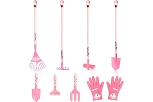 Hortem Las herramientas de jardinería para niños incluyen herramientas largas de metal con cabeza 3D de flamenco, pala, guante de jardín para niños, regalos de jardinería de Halloween para niños