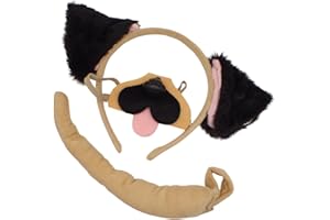 Topkids Accessories Dog Headband With Floppy Ears - Puppy Animal Headband for World Book Day, Fancy Dress Costume - For Kids & Adults (Tan & Black Pug)