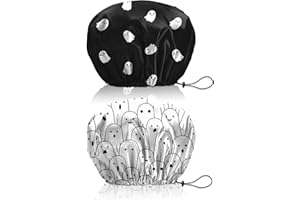 BHAHB 2 Stück Duschhaube, Doppelschicht Wasserdicht Elastisch Einstellbar shower cap wiederverwendbar,ästhetisch,niedlich Duschhaube für Damen (V18-Totenschädel)