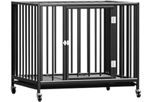 YKLP Duża klatka dla psa, zwijana, metalowa skrzynka dla psa z otwieraną pokrywą / półką na klatkę dla małych psów, podwójne zdejmowane drzwi, łatwe czyszczenie, klatka dla zwierząt domowych, czarna