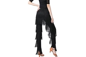 AIEOE Pantalones de Baile Latino para Mujer con Borla Elástica para Adulto Profesional con Flecos Rumba Tango Talla S-4XL
