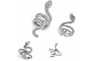 JNTMIKUN Snake Ring, Punk Schlange Ring Set Vintage Schlangenring Schlangen Legierungsring Für Frauen Und Herren Silber (4er Pack)