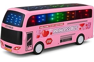 Copper Top Princess City Bus Toy for Kids – Double Decker Musical Bus with Flashing 3D Lights, Music & Bump and Go Action – Pink Toy for Girls & Boys Ages 3+