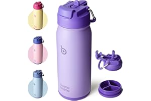 BOTTLEBOTTLE BOTTLE BOTTLE Stainless Steel Kids Water Bottle 16oz(470ml) Insulated Sports Water Bottle with Straw and Pills Holder for Gifts and School（Purple）