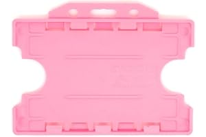 ALG ID Cards® Pink Double Sided / Dual Sided Rigid Pink ID Identity Card Pass Badge Holder for Neck Lanyard (Landscape/Horizontal) - Made in Britain from Recycled Plastic