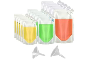 Aohcae 15 Pcs Refillable Drink Pouches for Festivals,Concealable Drink Pouches with 2 Funnel,Reusable Drink Bags with 3size 250ml/350ml/500ml for Festivals Picnic Travel Camping Party