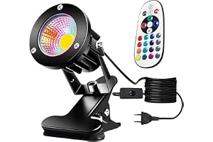 LED-spot klämstrålkastare, LED-trädgårdsbelysning med kontakt och brytare, trädgårdsstrålkastare gräsmatta, vattentät växter spotlight, skrivbord för djur växande ändar (svart, M, färgat ljus)