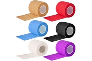 TOULIFLY 6 Rolls Tattoo Grip Cover Wrap Tattoo Disposable Self Cohesive Bandage Tape Tattoo Grip Wrap for Tattoo Machine Grip Accessories Tattoo Kit (2", 6 Colors)