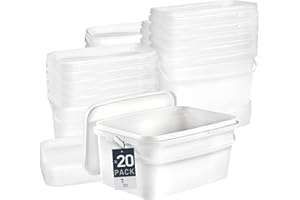 BenBow Secchio rettangolare con coperchio 20x 5l bianco - adatto al contatto con alimenti, contenitore di plastica impilabile con manico - ermetico, a tenuta stagna, inodore - vuoto