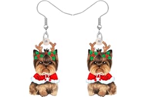 BONSNY Acrílico Lindo Navidad Perro Cachorro Gotas Colgantes Pendientes Adornos Decoraciones Joyas para Mujeres Amantes de los Perros Accesorios