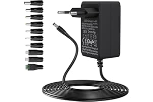Gonew21 Adaptateur Secteur Alimentation 5V - Adaptateur AC/DC 2M Fil 10 Fiches, Universel Chargeur 5V 2A 10W Sortie, Entrée AC/DC Adapter 200-240V 50-60HZ, pour Bande LED, Routeurs et Autres(~2A)