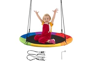 GIANTEX-Columpio de Jardín al Aire Libre, Puede Soportar hasta 150 kg, Columpio Colgante es de 100-160 cm, Cuerda Ajustable, Columpio Redondo, Niños y Adultos, Multicolor