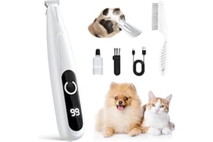 GlasFlength Cortapelos para Perros con Luz LED, Cortapelos Perros Bajo Nivel de Ruido Inalámbrico Maquina Cortar Pelo Perros Recargables para Perros Gatos Patas Ojos Orejas Cara Cuerpo (Blanco)
