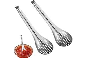 KINETICORE 2 Pcs Slotted Spoons, Stainless Steel Caviar Colander Spoon, Small Slotted Skimmer Strainer Scoop for Eggs, Pasta, Cooking