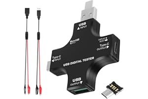 Jevina Comprobador USB C 2 en 1 USB, pantalla a color tipo C, multímetro digital IPS, voltaje, corriente, potencia, resistencia, temperatura, soporte para cable de PD2.0/PD3.0, QC2.0
