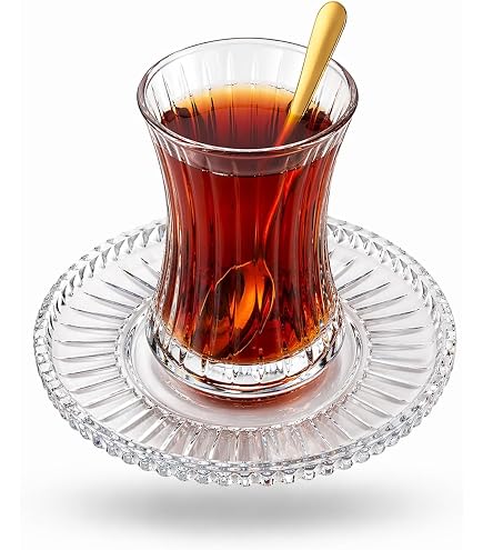 Pasabahce Aurora Lot De 6 Verres à Thé Turcs + 6 Soucoupes Cristal - Service 12 Pièces