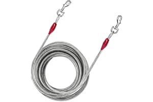 PETOPEDIA Heavy Duty Dog Tether - Tie Out Cable - 10ft (3m) Dog Chains for Outside - 125 lbs Tie Out Lead Leash for Steel Spiral Stake Outdoor Camping Travel (10 Feet)