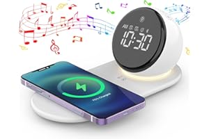 AUYLE Wecker Digital, Bluetooth Lautsprecher mit Nachttischlampe Touch Dimmbar und Wireless Charger 15W, White Noise Machine Baby, Geburtstagsgeschenk Frauen, männer und Kinder