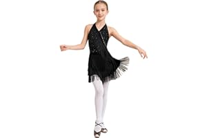 Freebily Abito da Ballo Latino Americano Tango Bambina con Nappe Frange Vestito da Sala da Ballo Danza Classica Samba Rumba Salsa Body Ginnastica Artistica Dancewear