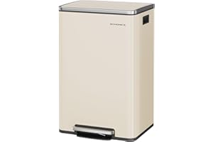 SONGMICS Mülleimer 50 L, 15 Müllsäcke, Stahl, herausnehmbarer Inneneimer aus Kunststoff, mit Deckel, Griffe, Softclose, cremefarben LTB595A02