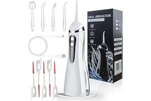 OINIC Water Flosser for Teeth Cleaning & Whitening Rechargeable - IPX7 Waterproof, Portable, USB Type-C Charging, 300ml Tank, 5 Pressure Levels, 4 Rotating Nozzles for Dental Hygiene (White W)