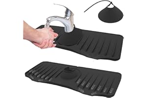 JACKFRU Silikon Wasserhahn Matte, Abtropfmatte Spritzschutz Tropffänger zun Wasserhahn, Sink Faucet Splash Guard Mat Absorbierende Matte für Waschbecken Arbeitsplatte, Wasserhahn, Küchenspüle (Schwarz-1Stk)