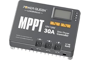 Power Queen 30A MPPT-Solarladeregler, 12/24V Max 900W Eingangsleistung, Verkauft mit Bluetooth-Modul, LCD-Display, Ladegerät für LiFePO4-Batterien und kompatibel mit versiegelten Blei-Säure-Batterien