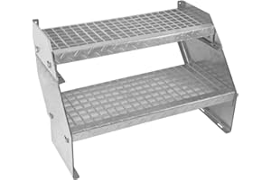 MONSTER SHOP Escalera Metálica Ajustable - 2 escalones 600mm/60 cm ancho x 300mm/30cm alto | Acero Galvanizado | Peldaños impermeables | Pernos, arandelas y tuercas INCLUÍDOS | Ideal exterior