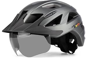 SUNRIMOON Adult Bike Helmet Cycling Helmets Mountain & Road Bicycle Helmets with USB Rechargeable Rear Light Detachable Magnetic Goggles Removable Sun Visor for Unisex Men Women MTB Helmet