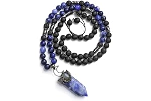 JOVIVI Collana Ciondolo Esagonale Sfaccettato per Festa della Mamma Buddismo Collana in Pietra Naturale con Perline per Donna Uomo Collana Portafortuna Reiki Guarigione Idee Regali per Mamma Fidanzata