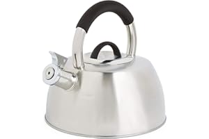 VonShef Stove Top Kettle, Stainless Steel Whistling Teakettle, Silver 2.5L Induction Kettle, Hob Teakettle with Stay Cool Handle & Grip, Suitable for All Hob Types
