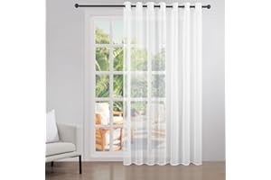 ‎TOPFINEL Topfinel Gardinen Wohnzimmer Vorhänge Weiss Transparent Raumteiler Vorhang Leinenoptik Vorhänge mit Ösen Modern Schlafzimmer Küchenfenster Extra Breit Gardine 300 cm Breit, 240 cm Hoch, 1 Stück