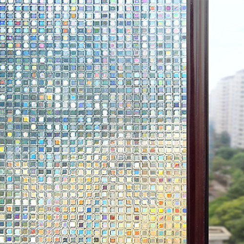 Rabbitgoo 3D Fensterfolie Dekofolie Sichtschutzfolie Fensterschutzfolie Selbsthaftend Anti-UV 90*200cm