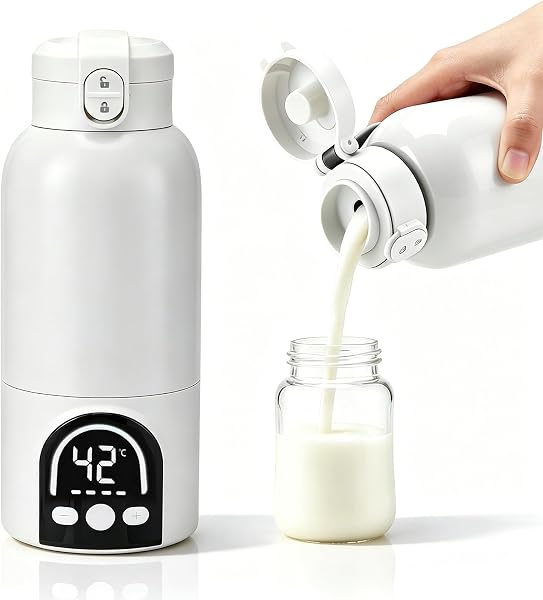 500ml Flaschenwärmer Baby Unterwegs, Tragbarer Flaschenwärmer Baby, mit Desinfektionsfunktion, 140W Leistung Schnellaufheizen in 5 Min, Lange Akkulaufzeit 12000mAh für Muttermilch Formel Oder, Weiß - 1