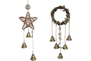 LIKEUDO Handmade Witchcraft Chimes - Featuring Witch Bells and a Pentagram Design for Wiccan Decor and Door Protection - Set of 2