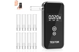 Alcoholimetro, Alcoholimetro Homologado Digital con Pantalla LCD Azul, Detector Profesional del Nivel de Alcohol con Gran precisión para uso personal y profesional, 8 boquillas Reutilizables【Negro】