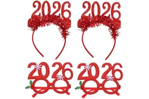 UKCOCO New Years Eve Decorations 2026: 4 Pcs New Year Headbands Glasses Photo Prop for Party,2pcs Glasses + 2pcs Headbands