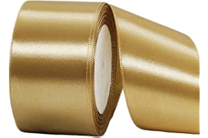 HONGCI Ruban doré champagne de 50 mm de large pour emballage cadeau, 22 m de large,Ruban de satin doré double face en tissu solide épais pour travaux manuels, nœuds pour cheveux, voiture de mariage, cadeaux